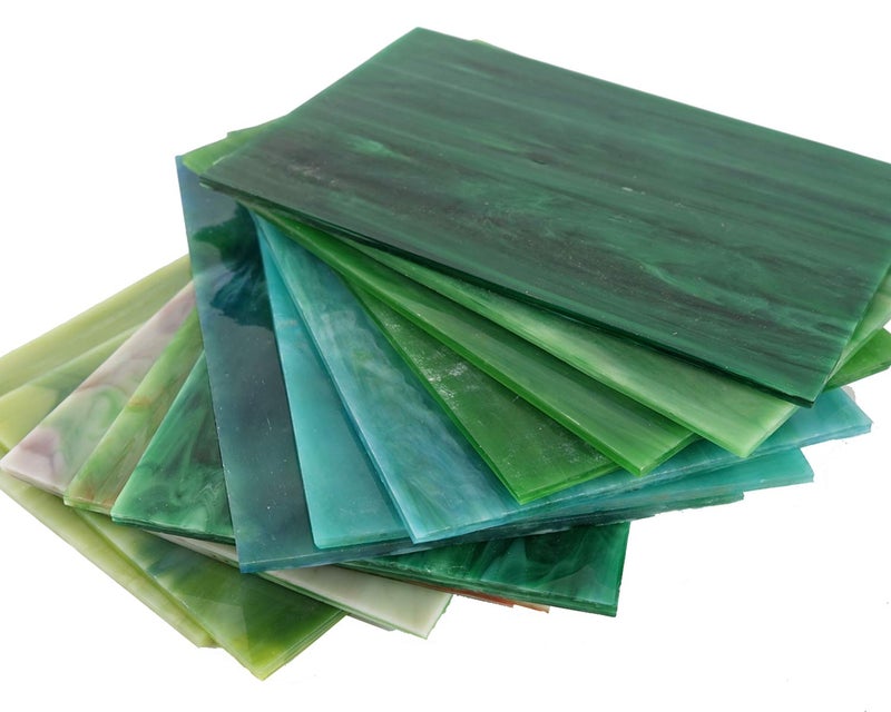 Lanyani 10 Sheets Variety Stained Glass Sheets Pack, 4 x 6 inch Large Cathedral Glass Mosaic Tiles for Crafts, Green Mixed - Image 3